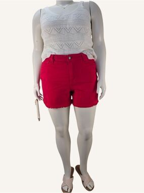 Judy Blue Red Fray Hem Shorts 2XL High Rise Stretch Summer Coastal Chic